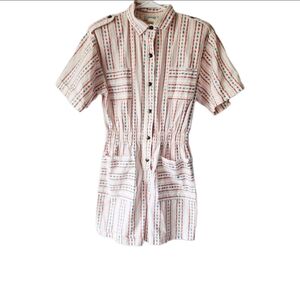 VTG 80s IDEAS Geometric Print Romper 100% Cotton Boho Festival Utility Playsuit